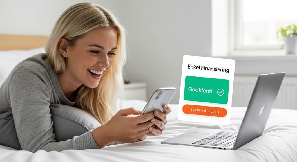 Ung dame bruker Enkel Finansiering — godkjent billån på mobil
