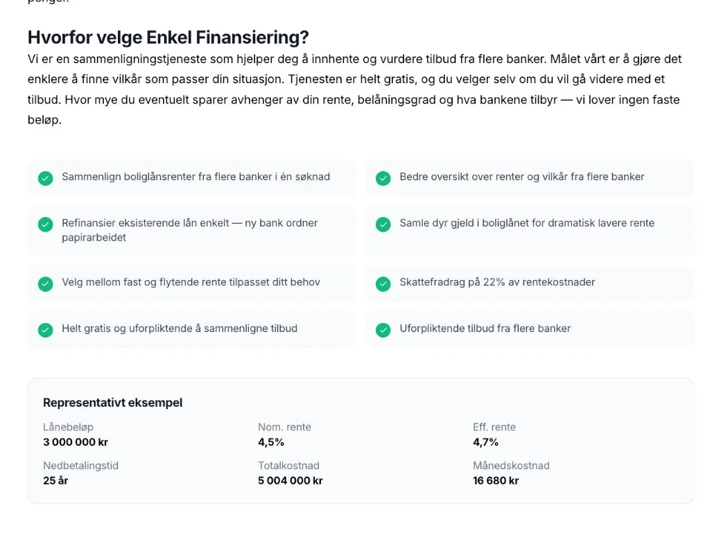 Hvorfor velge Enkel Finansiering — fordeler og representativt låneeksempel