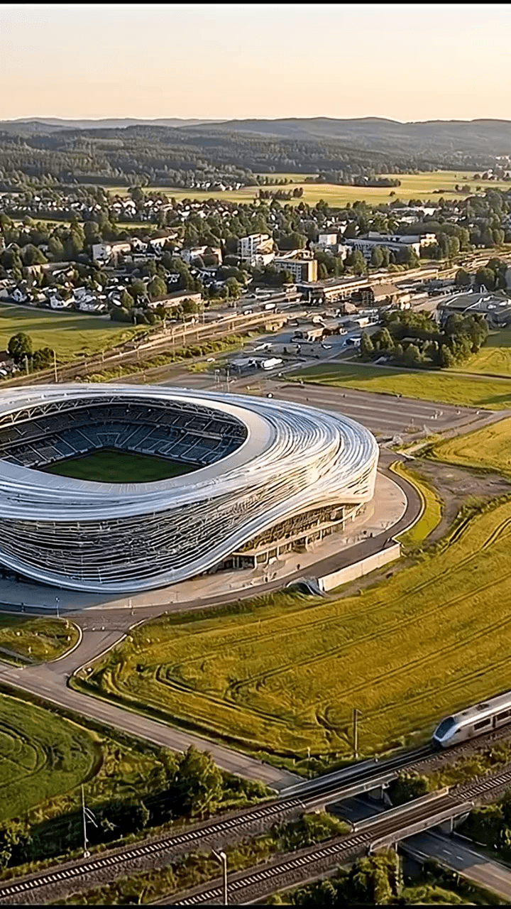 NUSA Arena sett fra luften i Nordre Follo